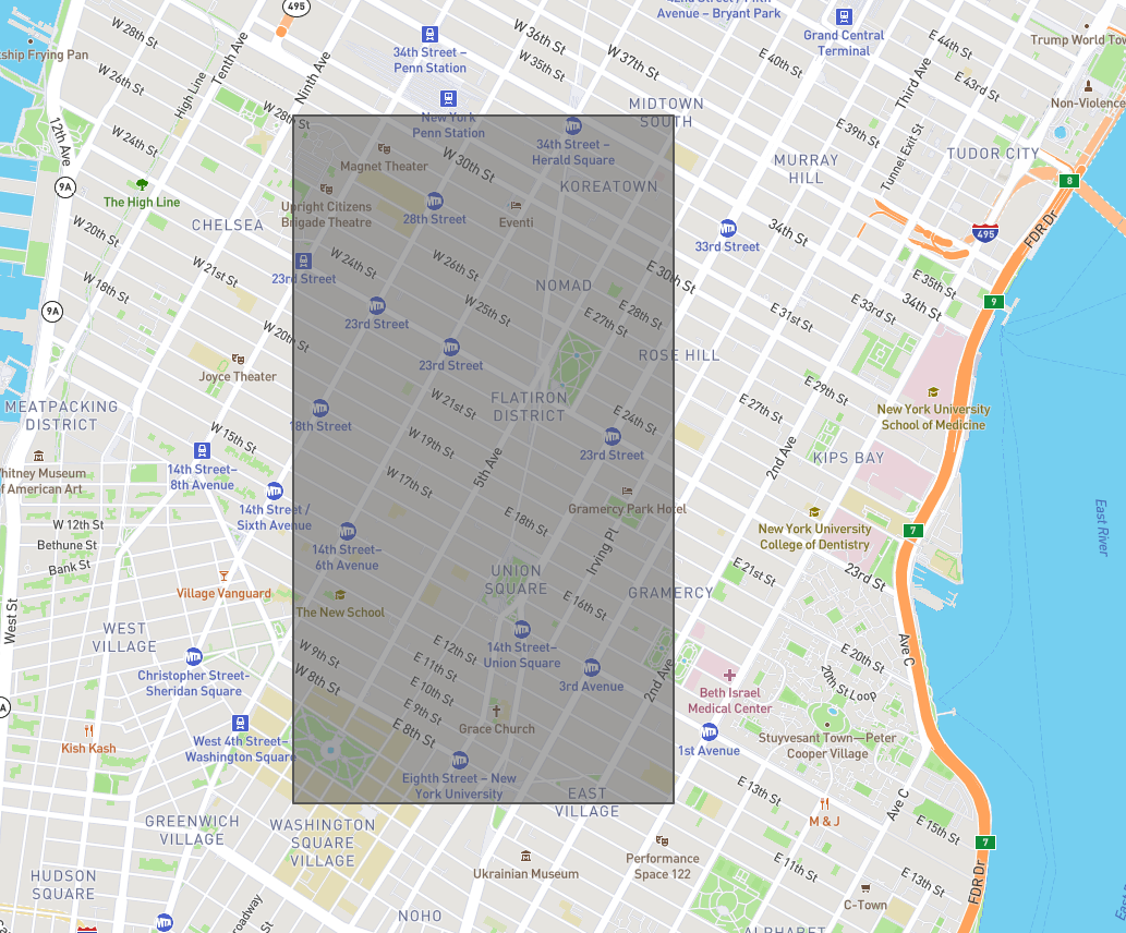 Polygon shown on map of New York City
