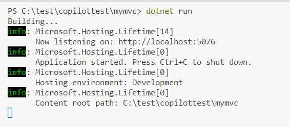 Output of dotnet run Command