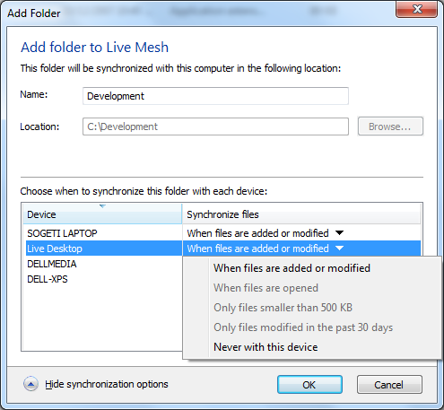 Add Folder Synchronization options