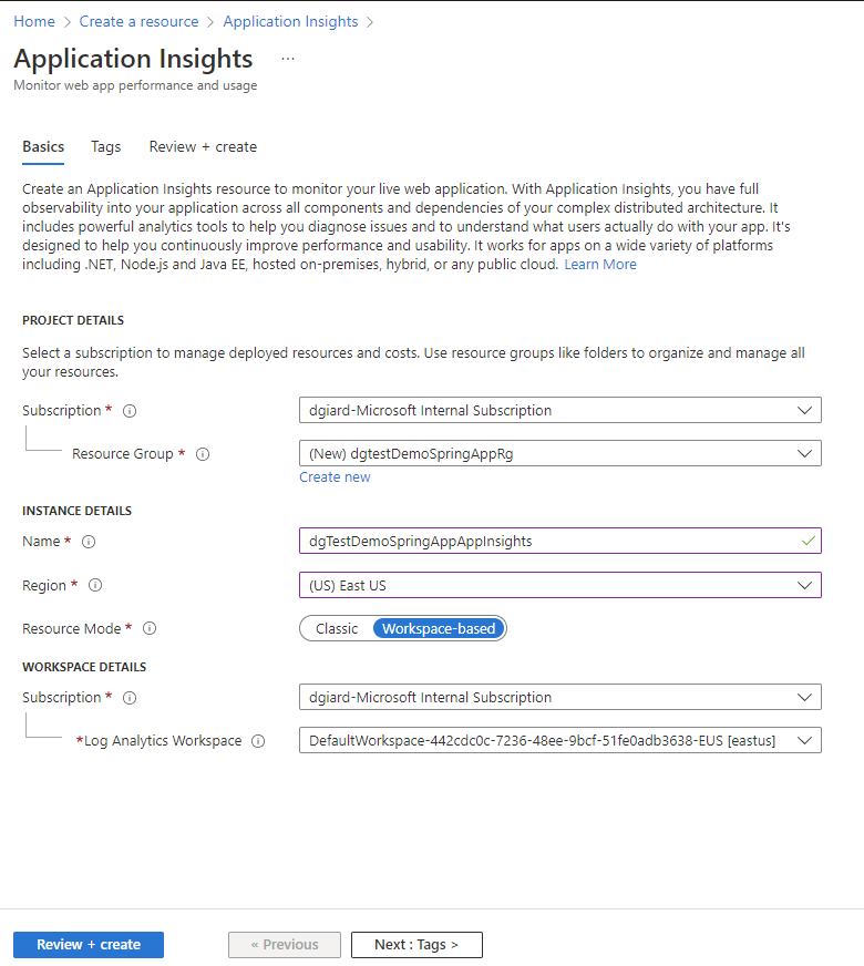 Create Application Insights Blade