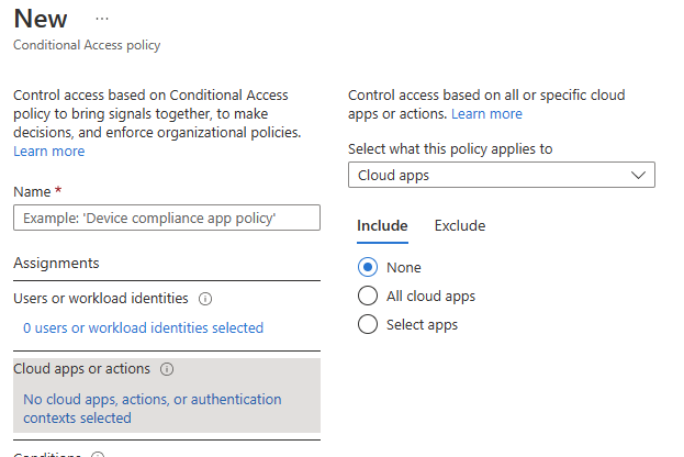 Cloud Apps or Actions dialog - Cloud Apps option