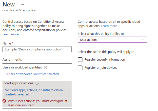 Cloud Apps or Actions dialog - User Actions option