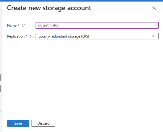 Create New Storage Account Dialog