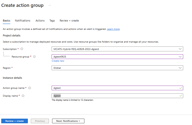 Create Action Groups Dialog
