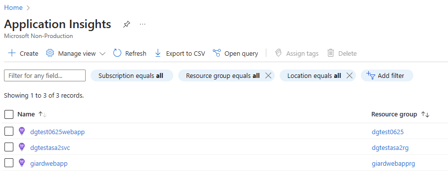 Application Insights Search Results