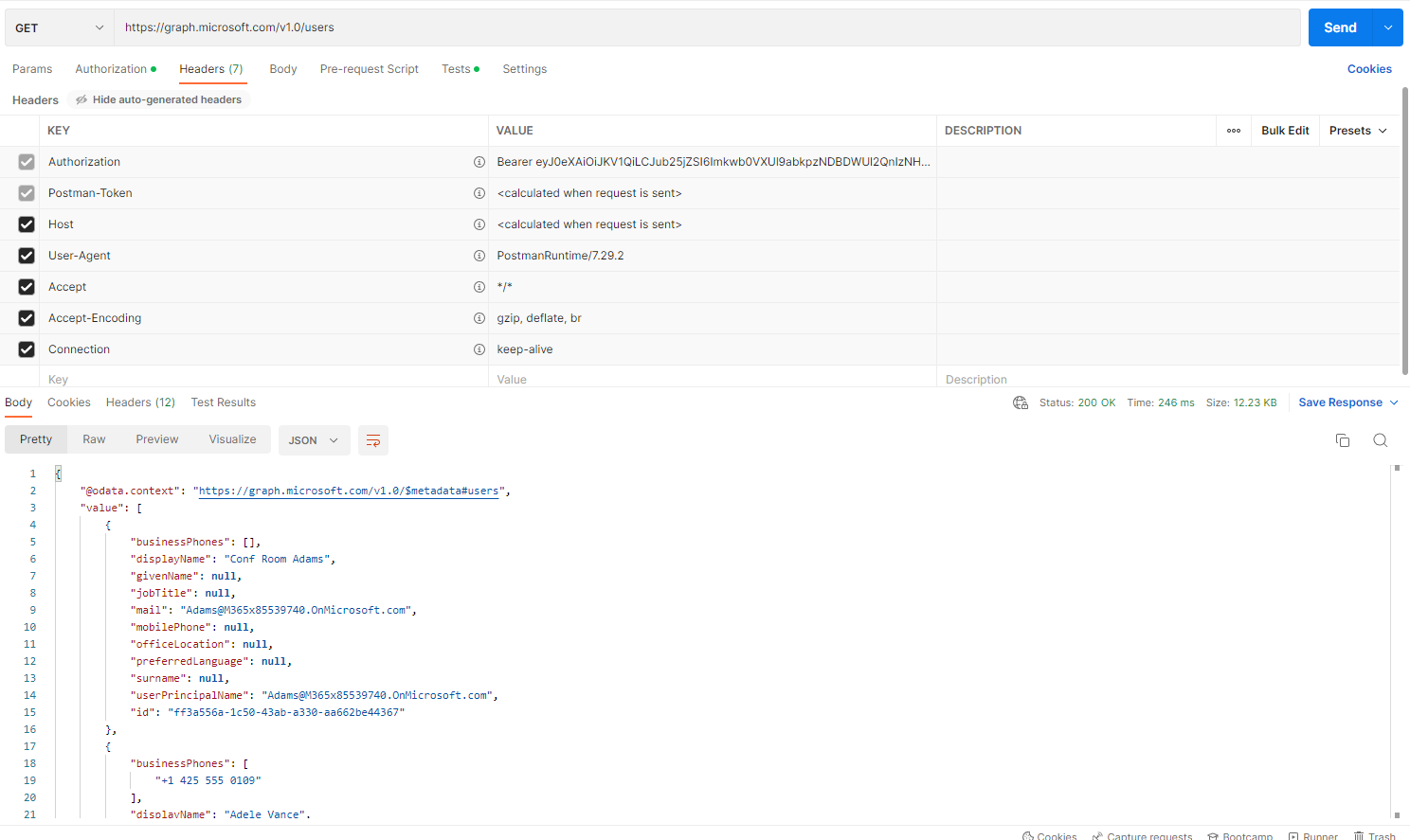 Calling MS Graph User API with Postman