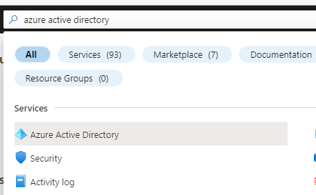 Searching for Active Directory in Azure portal