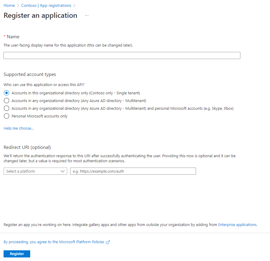Register Application Dialogue